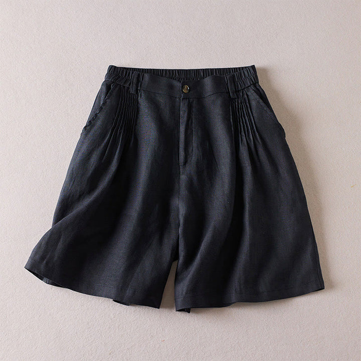 Pantalones cortos de lino y algodón con diseño arrugado sencillo de verano para mujer con bolsillos y Buddha Stones - Negro - US8-10，UK/AU12-14，EU40-42 (2XL) - image 7