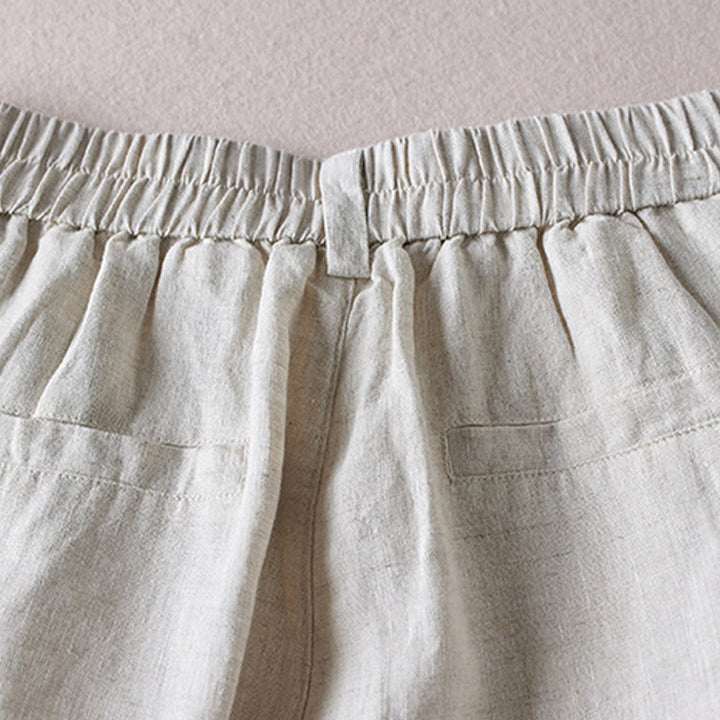 Pantalones cortos de lino y algodón con diseño arrugado sencillo de verano para mujer con bolsillos y Buddha Stones - image 38