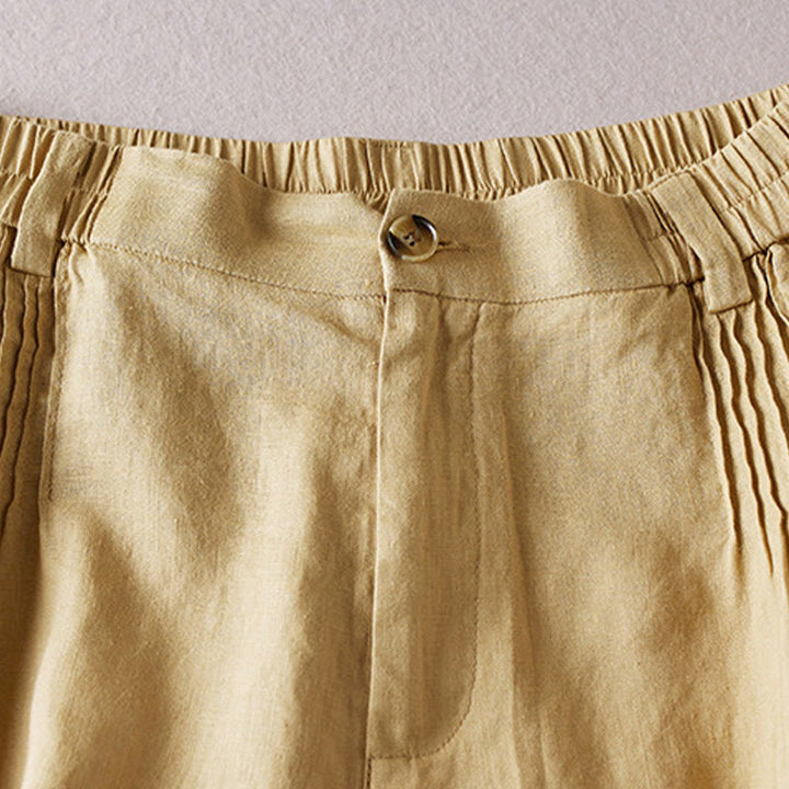 Pantalones cortos de lino y algodón con diseño arrugado sencillo de verano para mujer con bolsillos y Buddha Stones - image 30