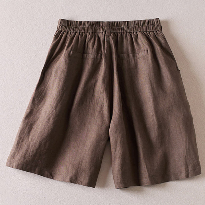 Pantalones cortos de lino y algodón con diseño arrugado sencillo de verano para mujer con bolsillos y Buddha Stones - image 22