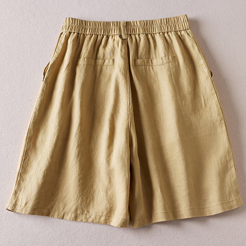 Pantalones cortos de lino y algodón con diseño arrugado sencillo de verano para mujer con bolsillos y Buddha Stones - image 29