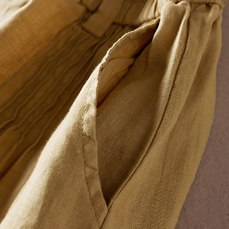 Pantalones cortos de lino y algodón con diseño arrugado sencillo de verano para mujer con bolsillos y Buddha Stones - image 32