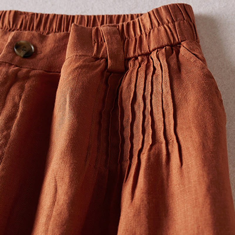 Pantalones cortos de lino y algodón con diseño arrugado sencillo de verano para mujer con bolsillos y Buddha Stones - image 3