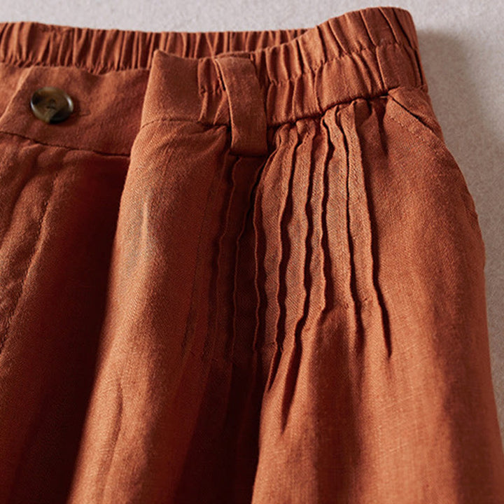 Pantalones cortos de lino y algodón con diseño arrugado sencillo de verano para mujer con bolsillos y Buddha Stones - image 3