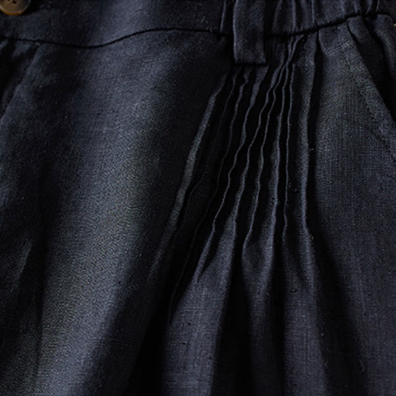 Pantalones cortos de lino y algodón con diseño arrugado sencillo de verano para mujer con bolsillos y Buddha Stones