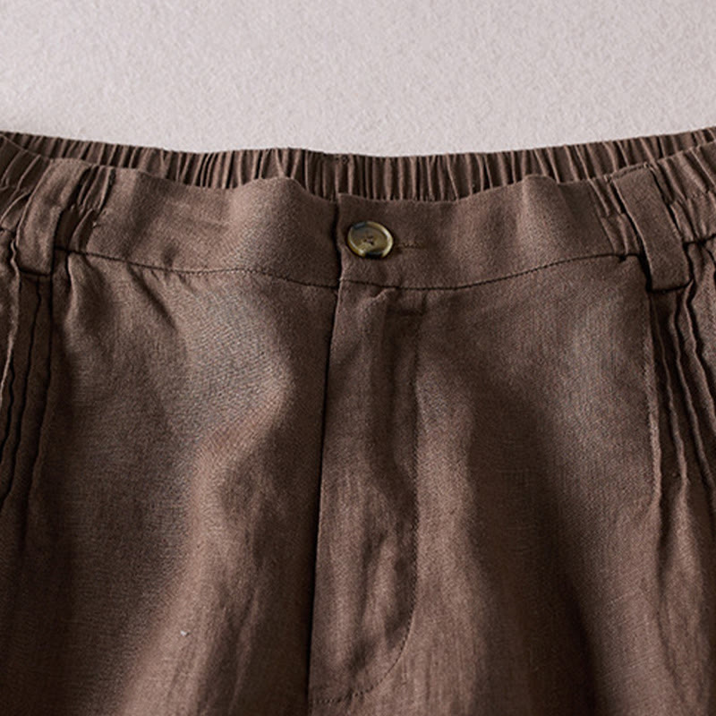 Pantalones cortos de lino y algodón con diseño arrugado sencillo de verano para mujer con bolsillos y Buddha Stones - image 23