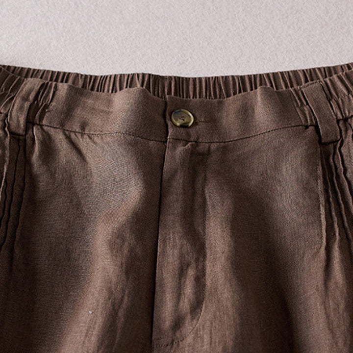 Pantalones cortos de lino y algodón con diseño arrugado sencillo de verano para mujer con bolsillos y Buddha Stones - image 23