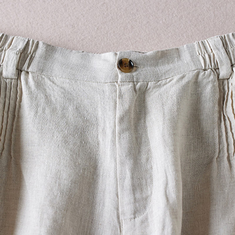 Pantalones cortos de lino y algodón con diseño arrugado sencillo de verano para mujer con bolsillos y Buddha Stones - image 37