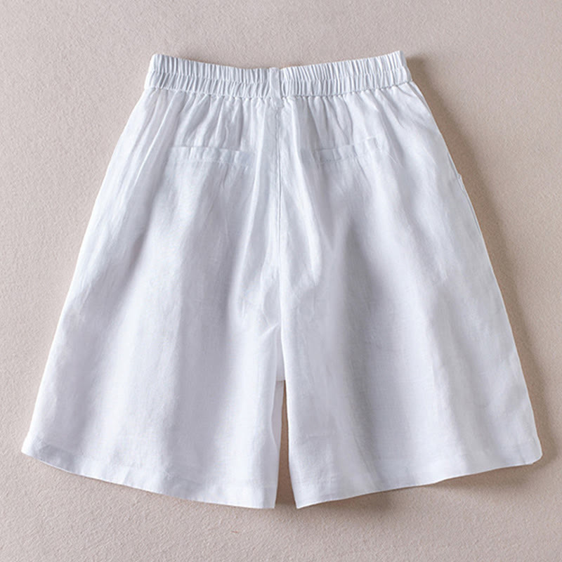 Pantalones cortos de lino y algodón con diseño arrugado sencillo de verano para mujer con bolsillos y Buddha Stones - image 15