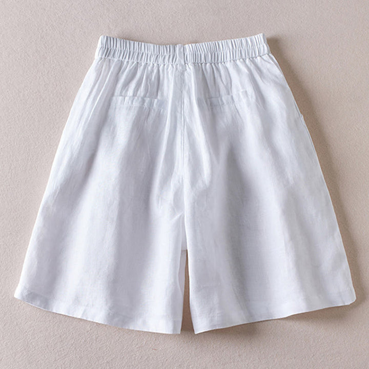Pantalones cortos de lino y algodón con diseño arrugado sencillo de verano para mujer con bolsillos y Buddha Stones - image 15