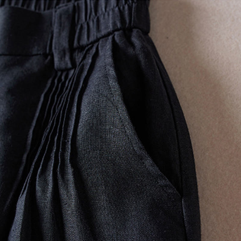 Pantalones cortos de lino y algodón con diseño arrugado sencillo de verano para mujer con bolsillos y Buddha Stones - image 10