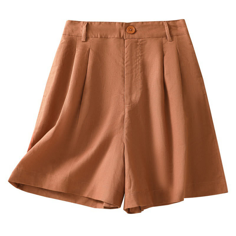 Pantalones cortos de verano informales de algodón y lino de color puro para mujer con bolsillos de Buddha Stones - image 1
