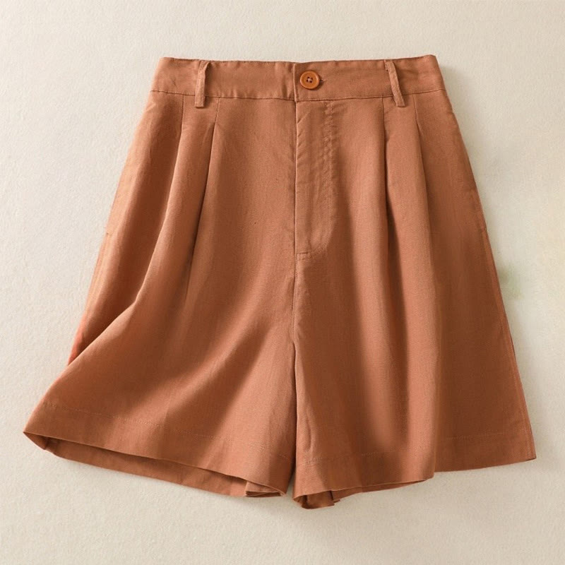Pantalones cortos de verano informales de algodón y lino de color puro para mujer con bolsillos de Buddha Stones - Chocolate - US8-10，UK/AU12-14，EU40-42 (2XL) - image 0