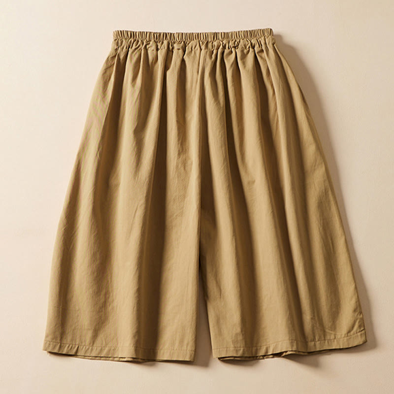 Pantalones cortos de algodón con cordón y bolsillos para mujer, informales, de color liso y diseño arrugado con Buddha Stones - image 1