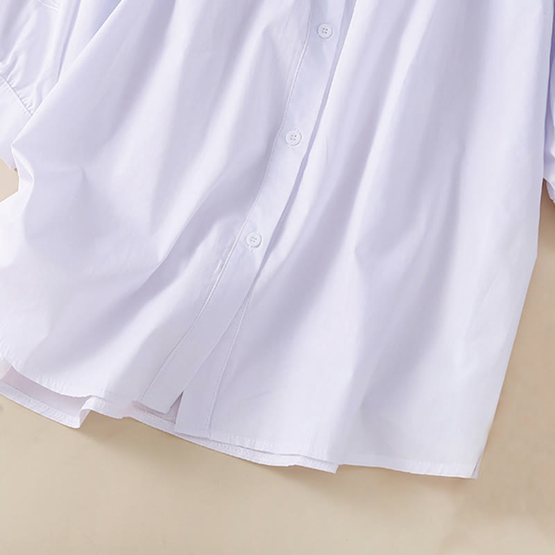 Camisa de Buddha Stones y algodón para mujer, informal, con bordado de flores y agujeros, de manga tres cuartos - image 16