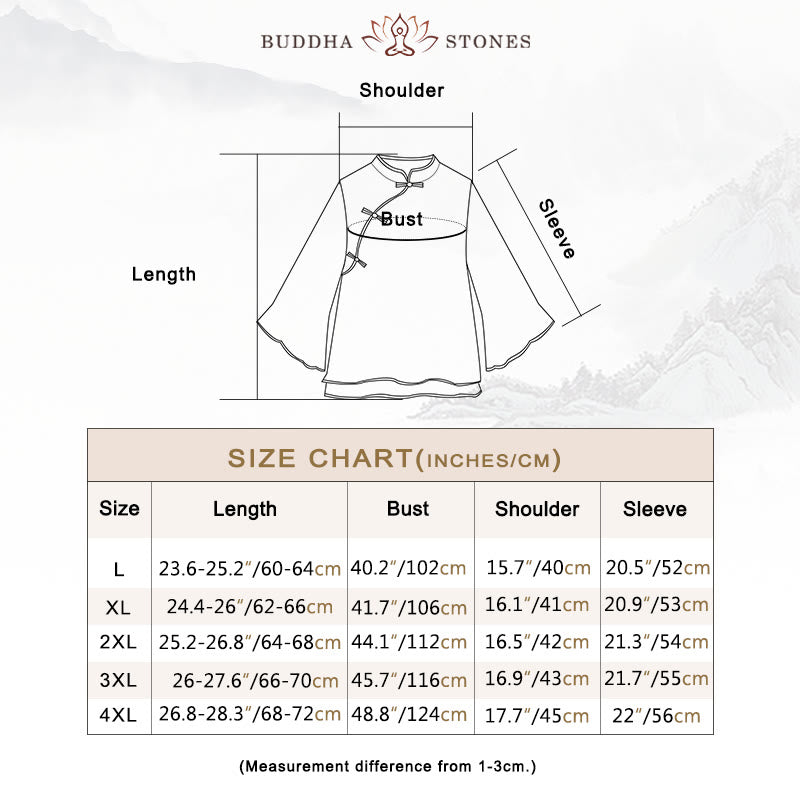 Camisa de lino y algodón de manga larga para mujer con diseño de flores bordadas retro con Buddha Stones - image 5