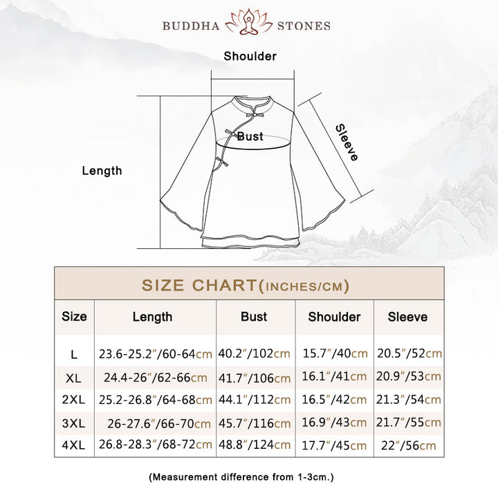 Camisa de lino y algodón de manga larga para mujer con diseño de flores bordadas retro con Buddha Stones - image 5