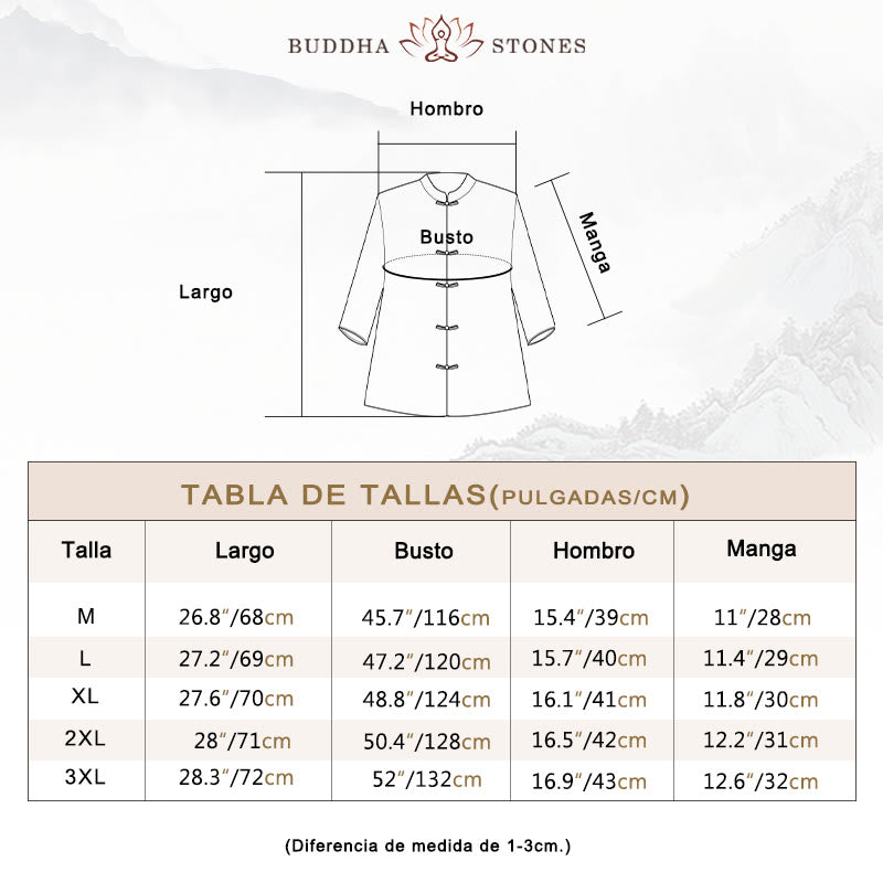 Camisa con botones de rana y estampado de flores moradas con Buddha Stones - image 5