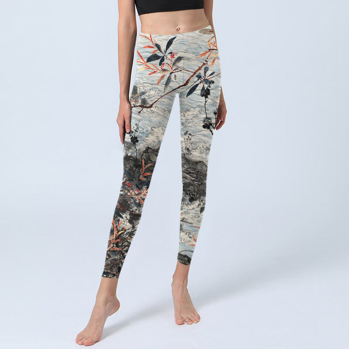 Leggings de yoga para mujer con estampado de Buddha Stones, olas, rocas y árboles - image 5