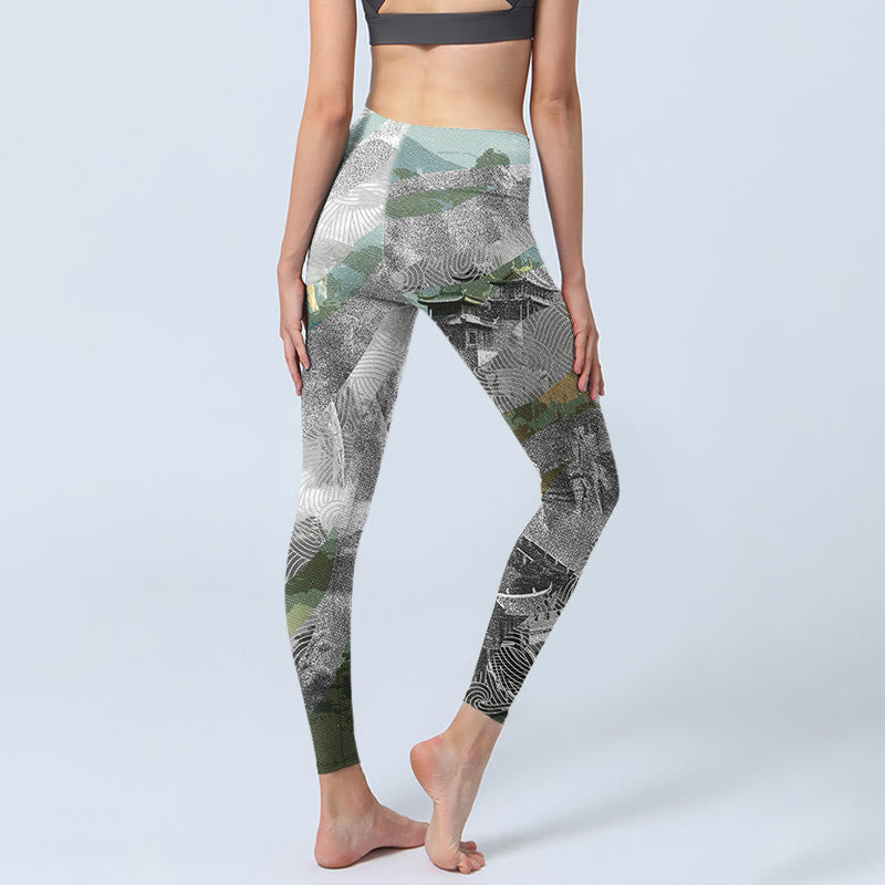 Leggings deportivos de fitness con estampado de la Gran Muralla de Buddha Stones, estilo antiguo, para mujer - image 4