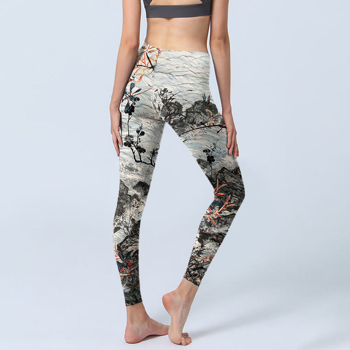 Leggings de yoga para mujer con estampado de Buddha Stones, olas, rocas y árboles - image 5