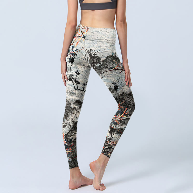 Leggings de yoga para mujer con estampado de Buddha Stones, olas, rocas y árboles - image 4