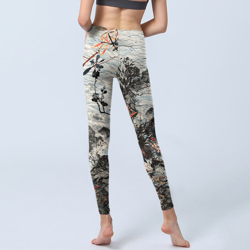 Leggings de yoga para mujer con estampado de Buddha Stones, olas, rocas y árboles - image 6
