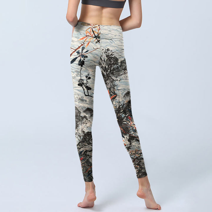 Leggings de yoga para mujer con estampado de Buddha Stones, olas, rocas y árboles - image 6