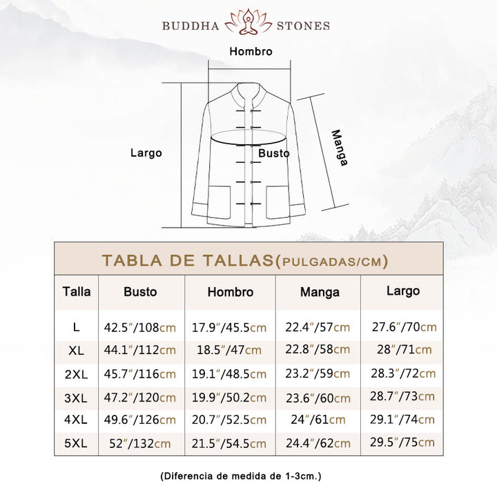Conjunto de 2 Buddha Stones de traje zen Tang para hombre, camisa de manga larga con botones de rana y pantalones con bolsillos