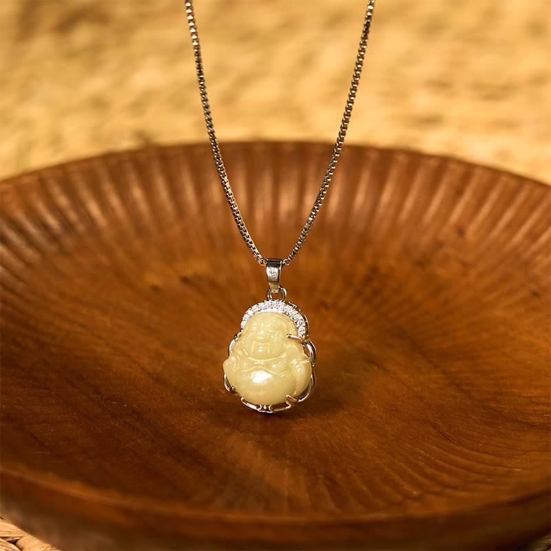 Buddha Stones sonriente de jade hetiano natural con piedras de Buda - Jade Hetian (Prosperidad ♥Abundancia) - image 1
