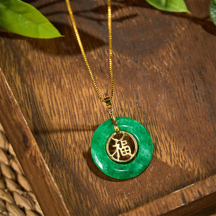 Collar con colgante de Buddha Stones, jade cian, símbolo de la paz, hebilla de la suerte, curación
