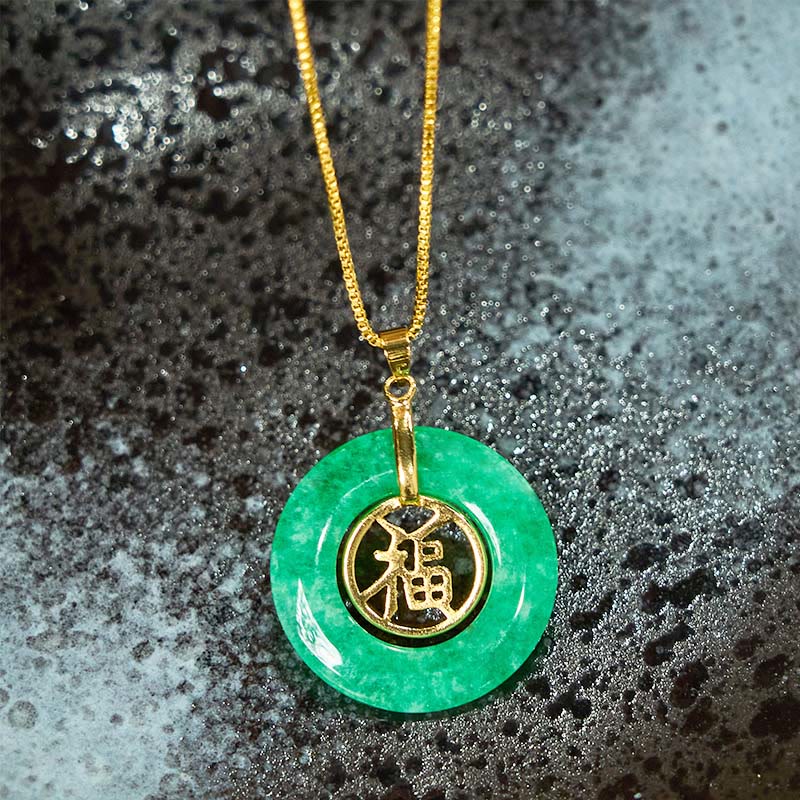 Collar con colgante de Buddha Stones, jade cian, símbolo de la paz, hebilla de la suerte, curación