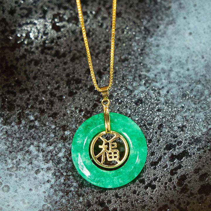 Collar con colgante de Buddha Stones, jade cian, símbolo de la paz, hebilla de la suerte, curación