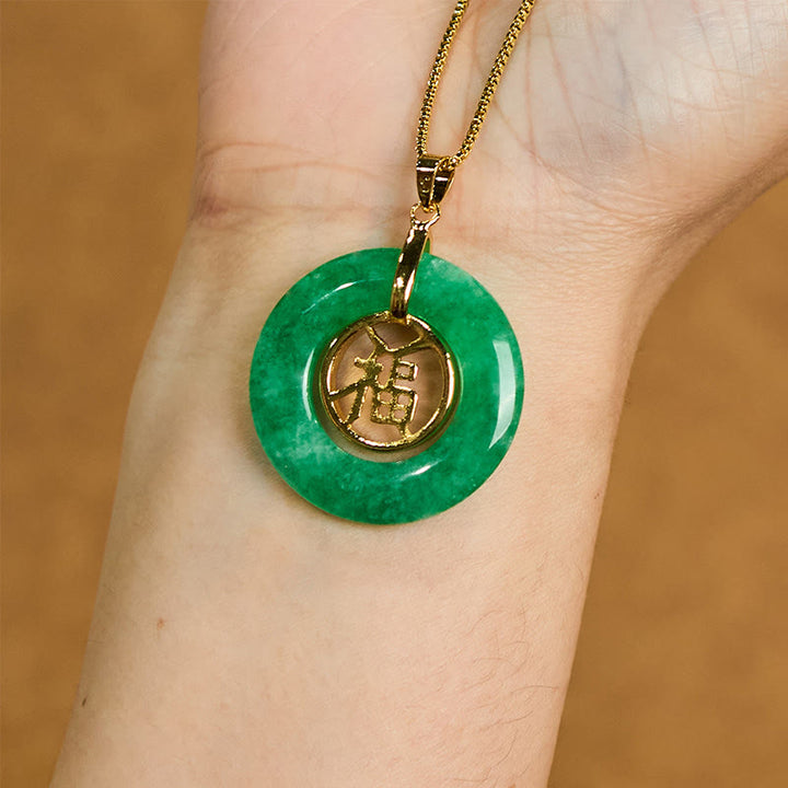 Collar con colgante de Buddha Stones, jade cian, símbolo de la paz, hebilla de la suerte, curación