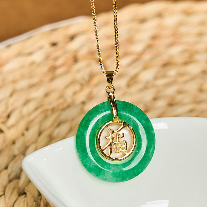 Collar con colgante de Buddha Stones, jade cian, símbolo de la paz, hebilla de la suerte, curación