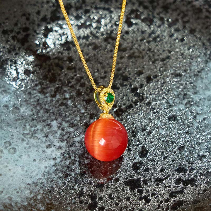 Buddha Stones Colgante de collar con forma de bola redonda de ojo de gato que inspira confianza - image 9