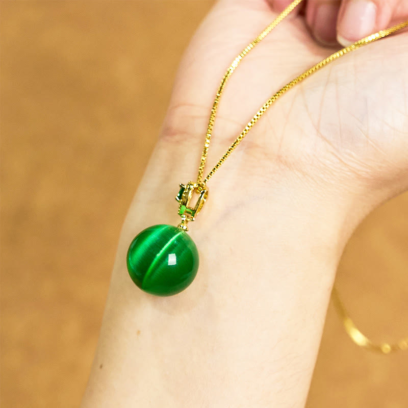 Buddha Stones Colgante de collar con forma de bola redonda de ojo de gato que inspira confianza - image 17