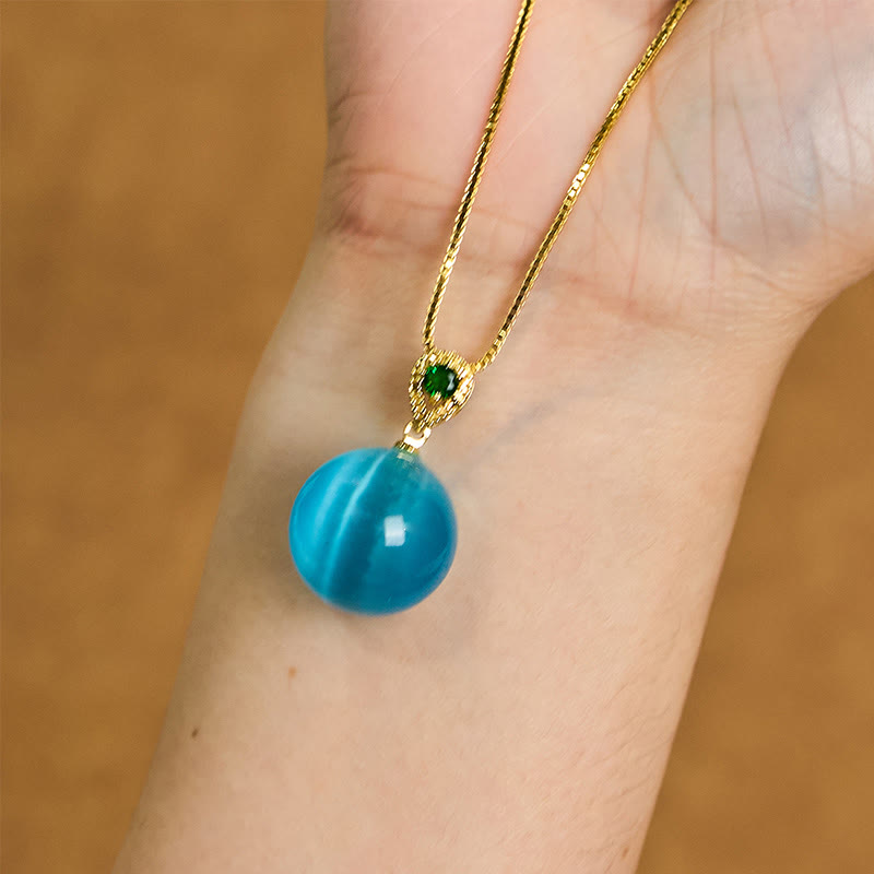 Buddha Stones Colgante de collar con forma de bola redonda de ojo de gato que inspira confianza - image 4