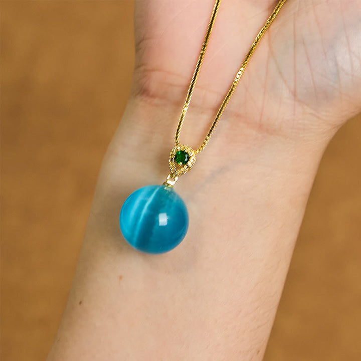 Buddha Stones Colgante de collar con forma de bola redonda de ojo de gato que inspira confianza - image 4