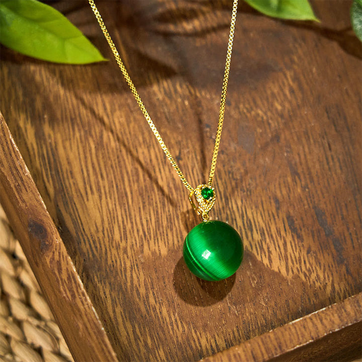 Buddha Stones Colgante de collar con forma de bola redonda de ojo de gato que inspira confianza - image 14