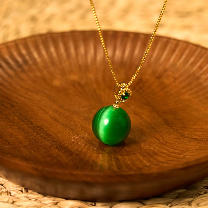Buddha Stones Colgante de collar con forma de bola redonda de ojo de gato que inspira confianza - Ojo de gato verde - image 13
