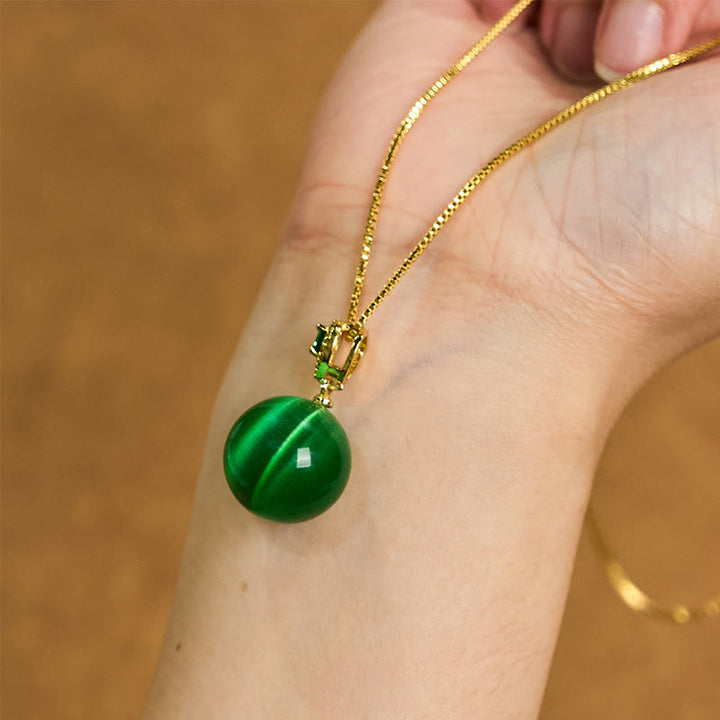 Buddha Stones Colgante de collar con forma de bola redonda de ojo de gato que inspira confianza - image 18