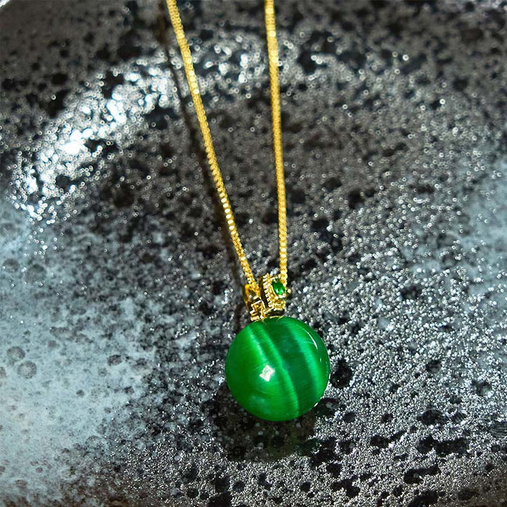 Buddha Stones Colgante de collar con forma de bola redonda de ojo de gato que inspira confianza - image 16