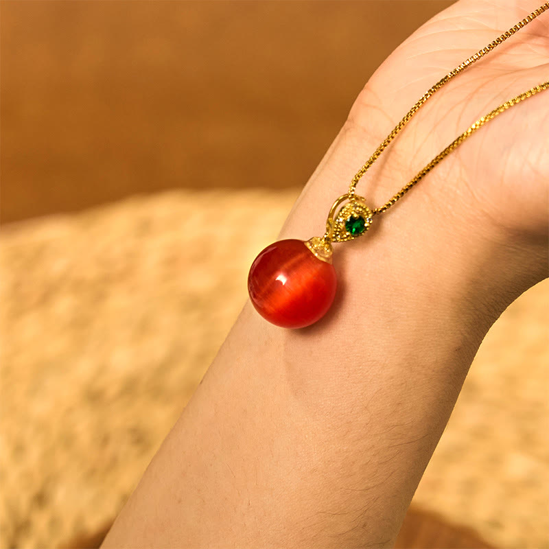 Buddha Stones Colgante de collar con forma de bola redonda de ojo de gato que inspira confianza - image 11