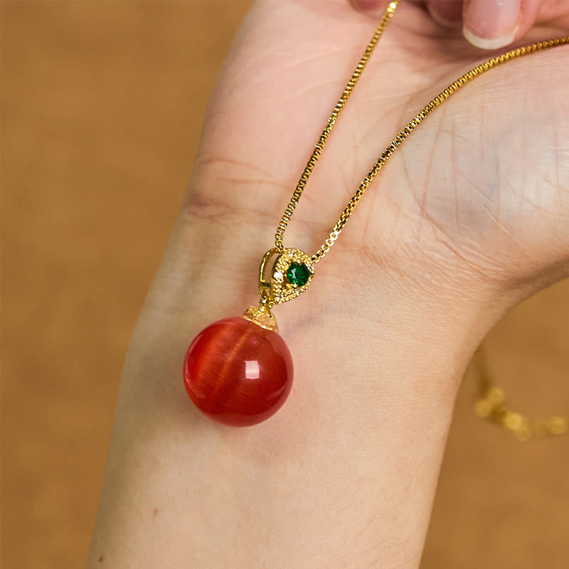 Buddha Stones Colgante de collar con forma de bola redonda de ojo de gato que inspira confianza - image 10