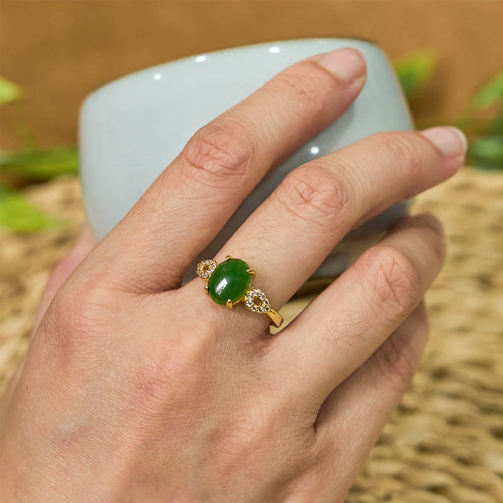 Anillo de prosperidad con hebilla ajustable de jade natural y Buddha Stones