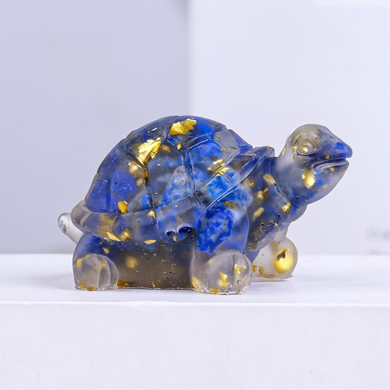 Estatua decorativa de tortuga pequeña de resina con grava de cristal natural de Buddha Stones - Lazurita - image 9