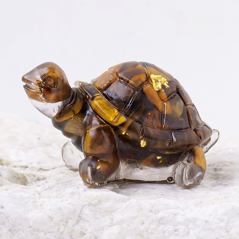 Estatua decorativa de tortuga pequeña de resina con grava de cristal natural de Buddha Stones - Ojo de tigre (27 x 50 mm) - image 16