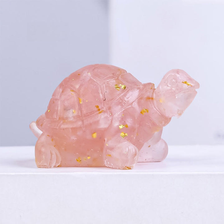 Estatua decorativa de tortuga pequeña de resina con grava de cristal natural de Buddha Stones - Cristal rosa - image 5
