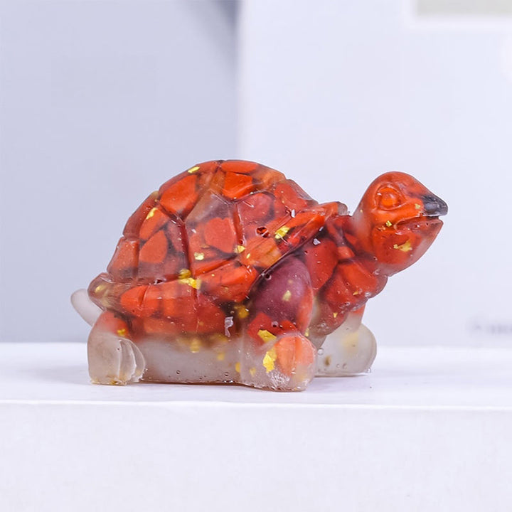 Estatua decorativa de tortuga pequeña de resina con grava de cristal natural de Buddha Stones - Jaspe rojo - image 11